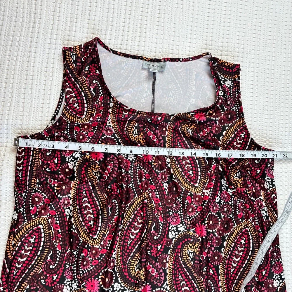 Catherines Dress Midi Tank Black Red Paisley Slinky Wrinkle Free 0X